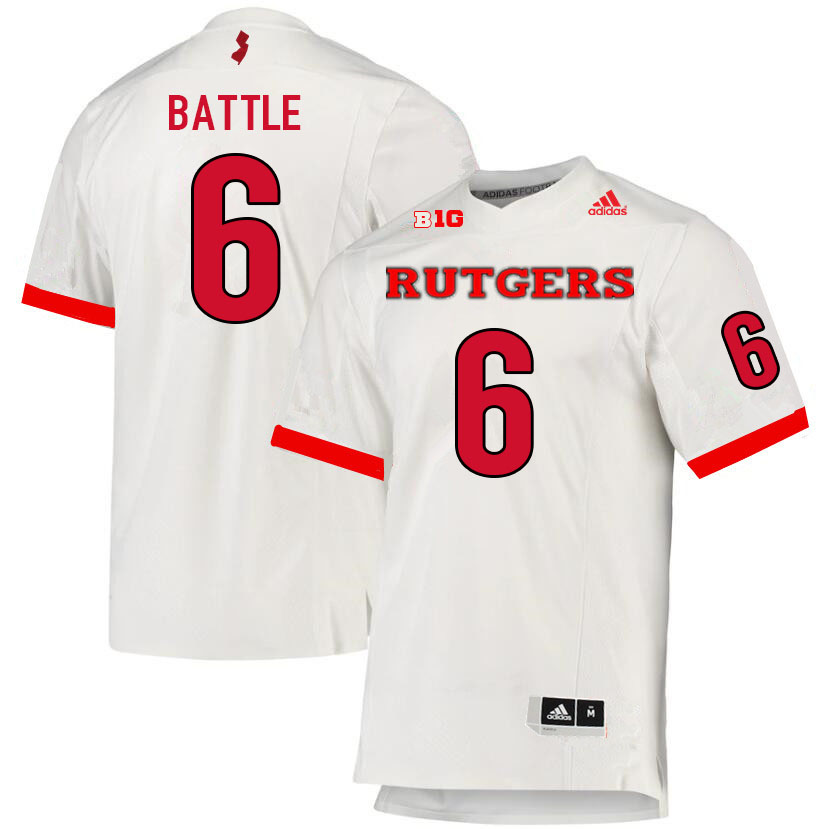 Men #6 Rashawn Battle Rutgers Scarlet Knights College Football Jerseys Sale-White